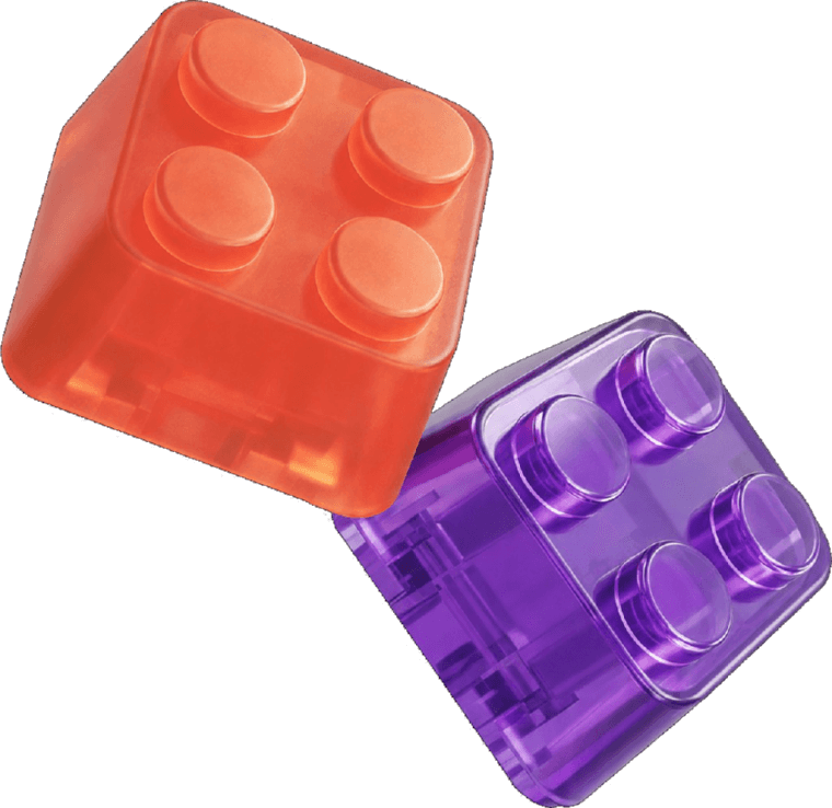 Translucent orange and purple building bricks