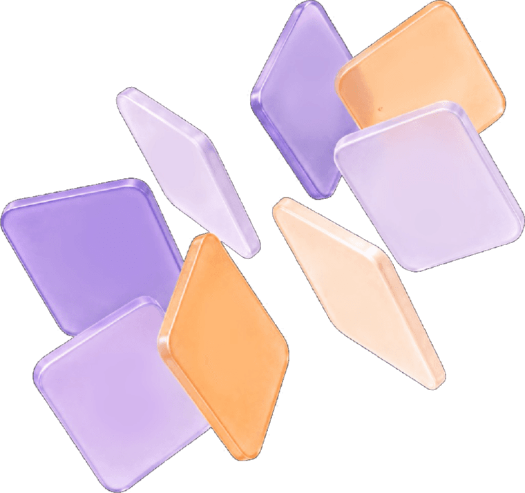 Translucent purple and amber tiles floating in a cluster