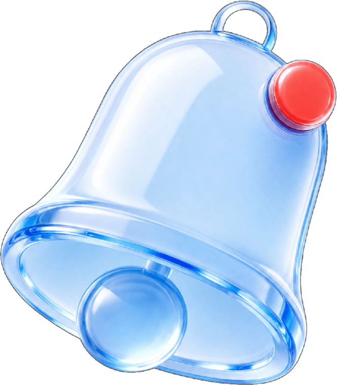 Glass notification bell with a red clapper